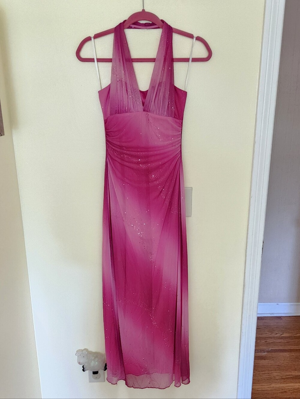 Vtg Taboo Pink Ombre Halter Dress Gown Glitter Y2K Whimsigoth Fairy Cyber Vamp S